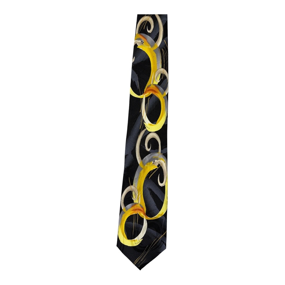 J. Garcia Clockworks Silk Tie Collection 58 Black Yellow Abstract Swirl Mens
